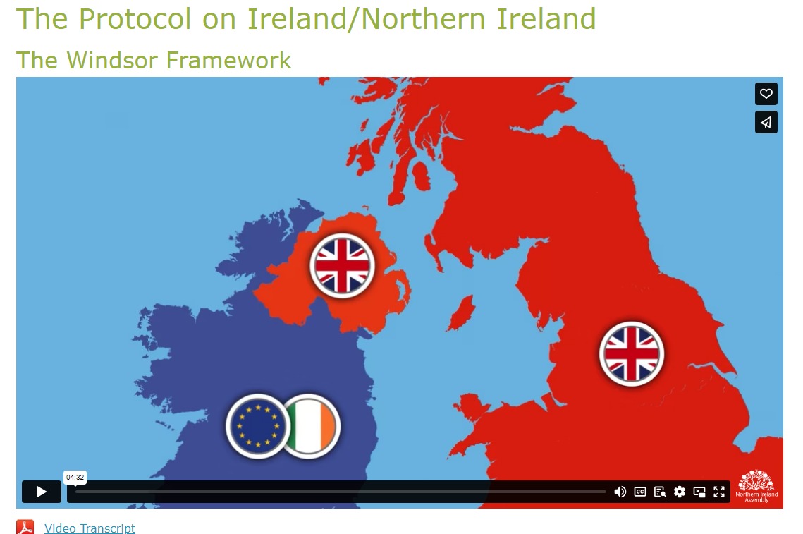 Screenshot of new animation, The Protocol on Ireland/Northern Ireland, the Windsor Framework 